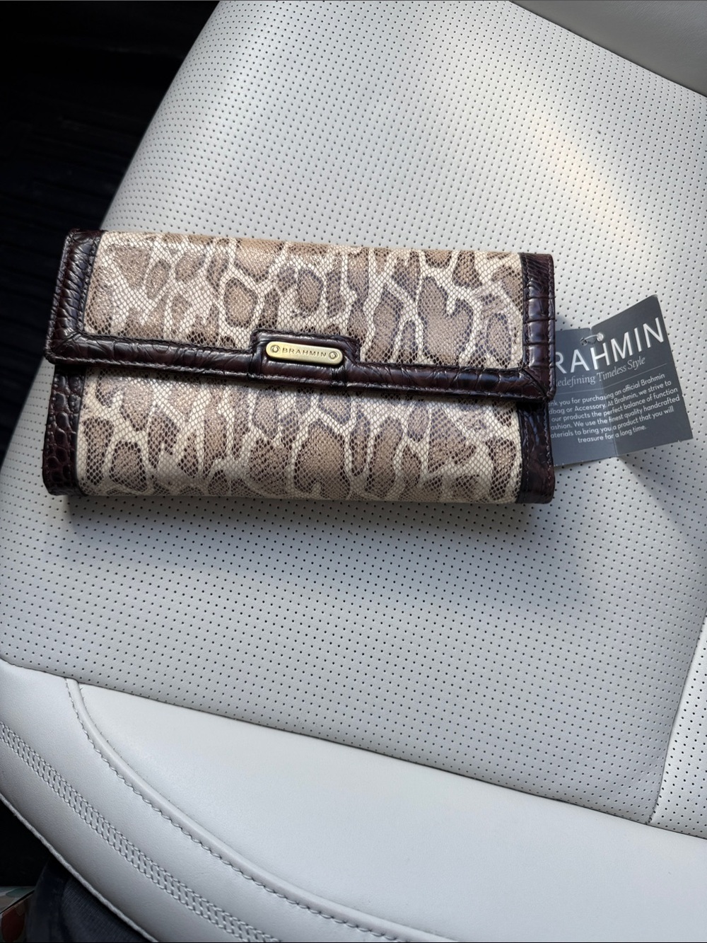 NEW -W/TAGS Brahmin Python Natural PITON Dark Brown Soft Checkbook Wallet